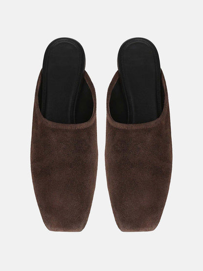 Coffee Faux Suede Square-Toe Chic Backless Simple Flats