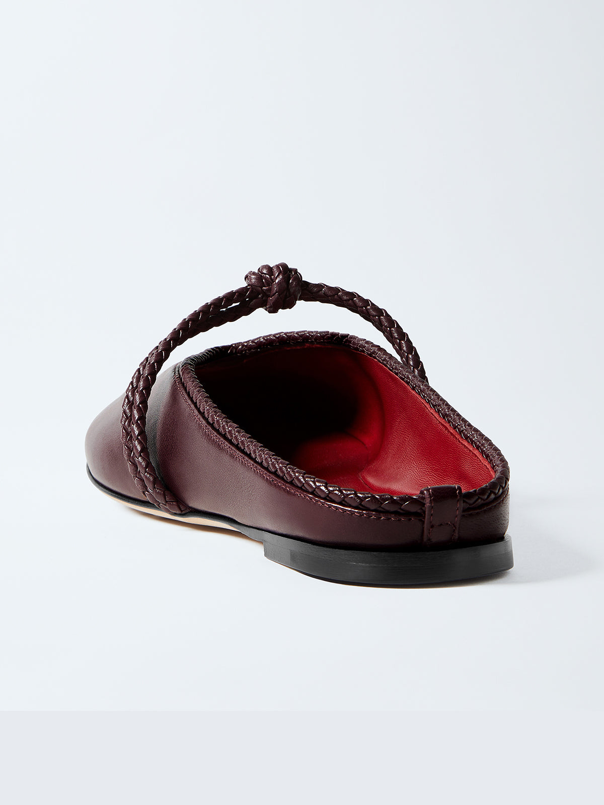 Burgundy Round-Toe Middle Strap Backless Slip-On Flats