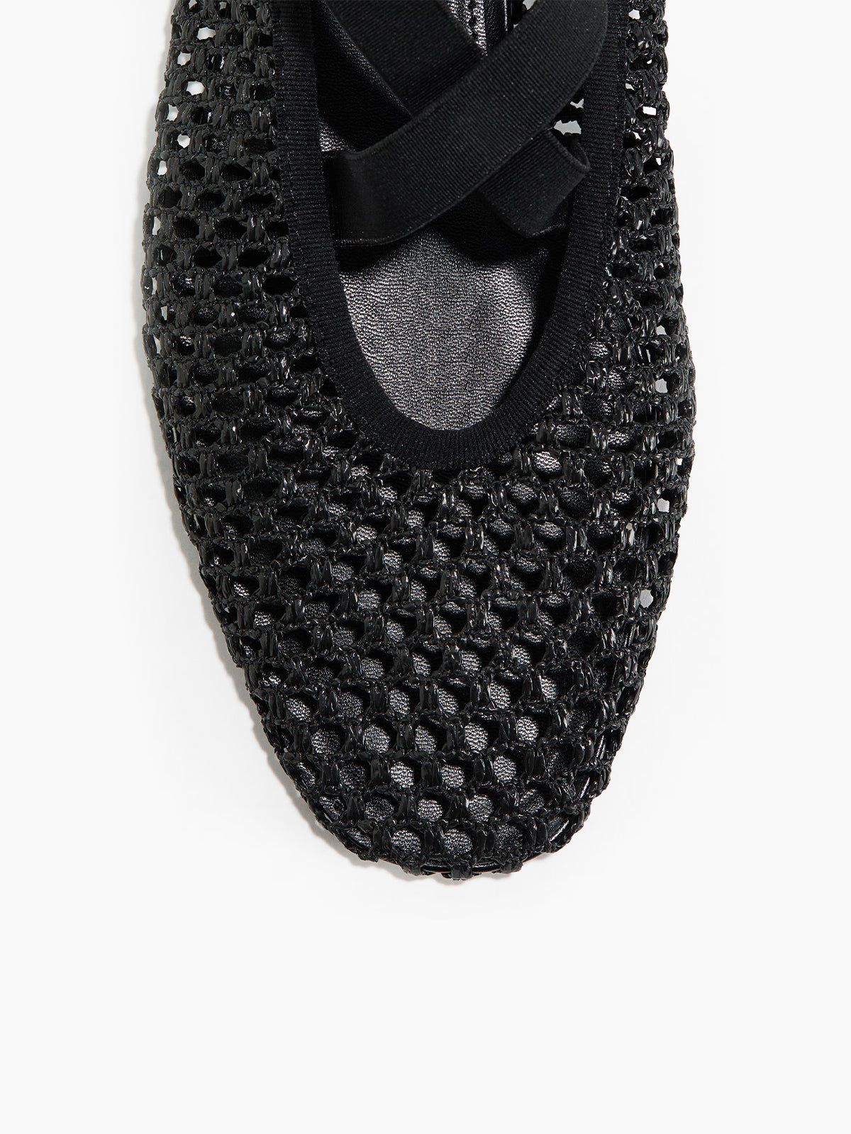 Black Grass Woven Square-Toe Middle Crossed Straps Ballet Flats