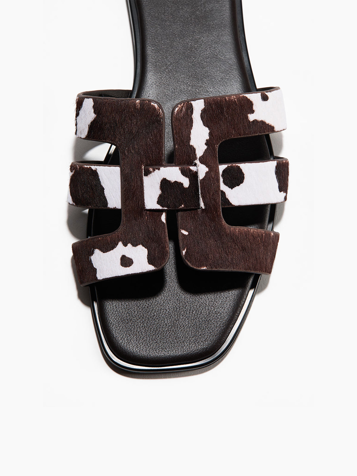 Cow Pattern Pony Hair Vegan Leather Square-Toe Backless Slip-On Sandals