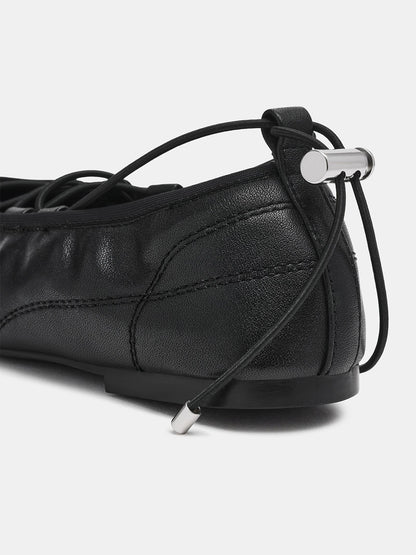 Black Round-Toe Elastic Adjustable Closure Ballet Sneakers