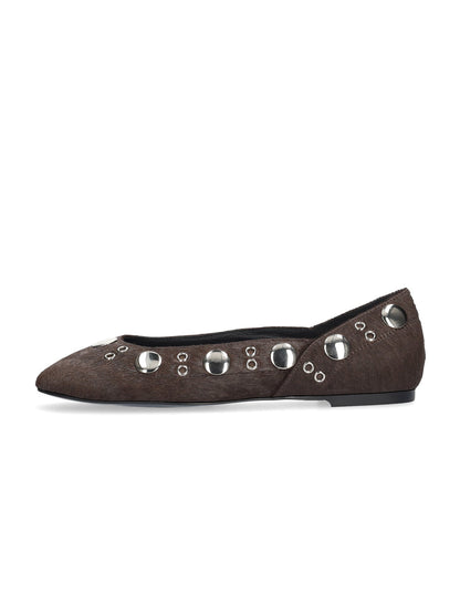 Maroon Square-Toe Eyelets And Studs Slip-On Ballet Flats