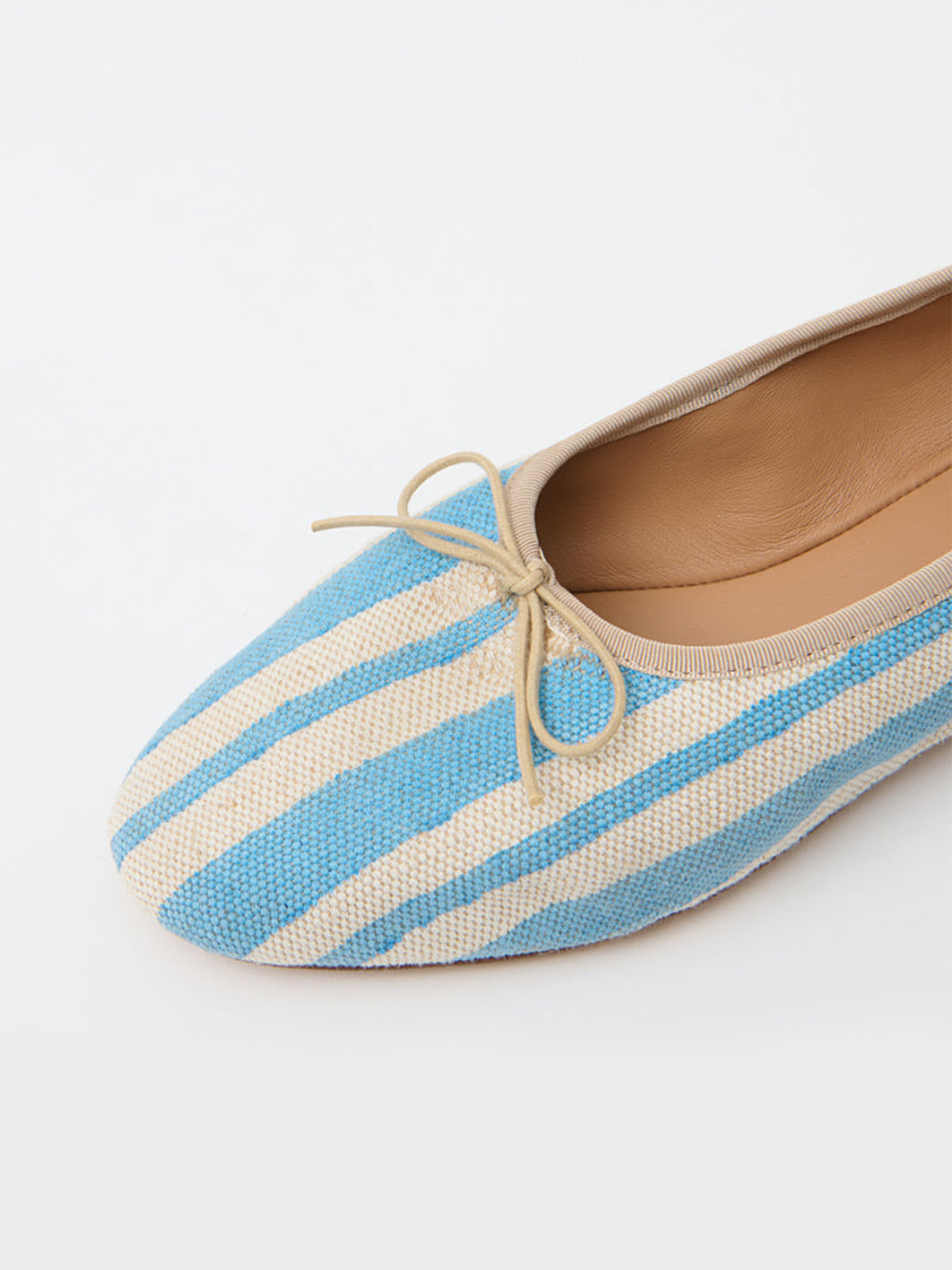 Blue Canvas Round-Toe Simple Chic Ballet Flats With Front Bow