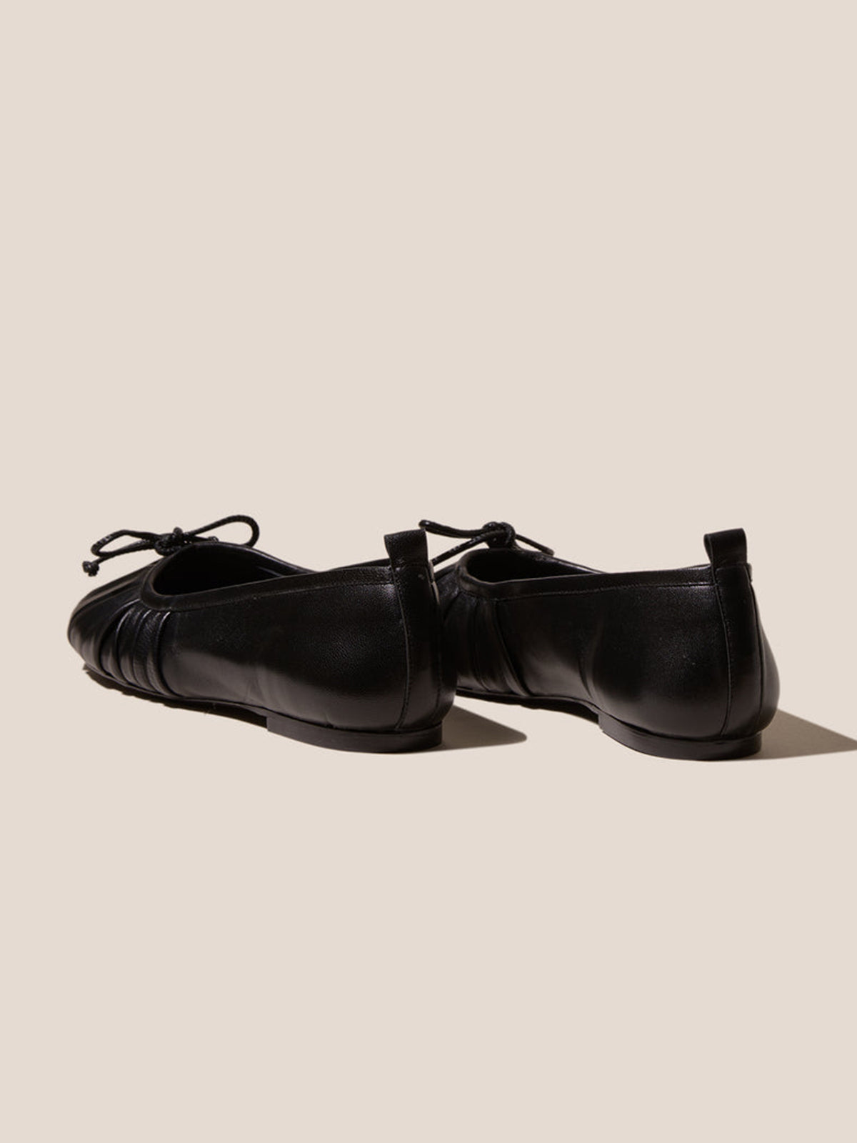 Black Round-Toe Front Bow Slip-On Pleated Flats