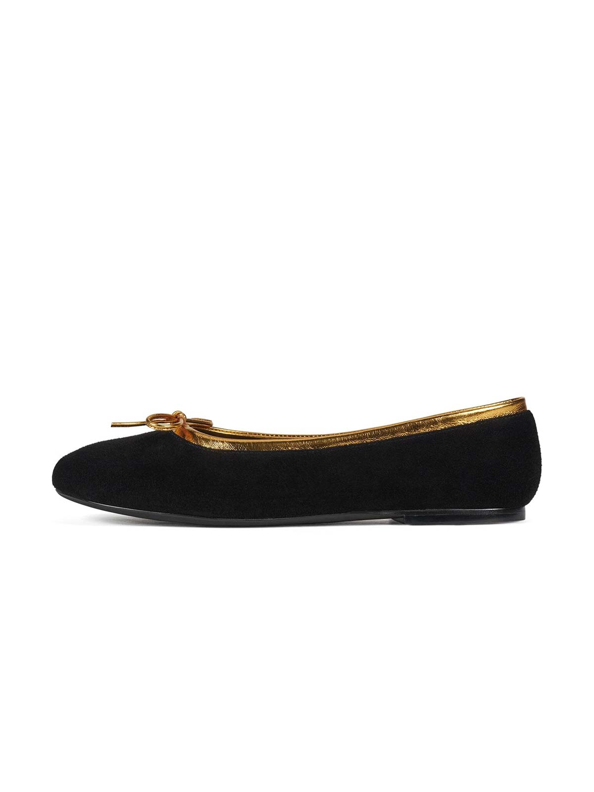 Chic Round-Toe Front Bow Slip-On Ballet Flats - Black Faux Suede