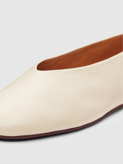 Cream Square-Toe Simple Ballet Chic Flats