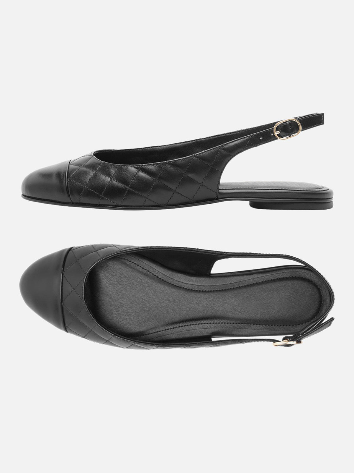 Black Round-Toe Buckle Slingback Chic Slip-On Flats