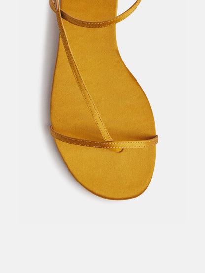 Honey Satin Square-Toe Back And Ankle Strap Flats Sandals
