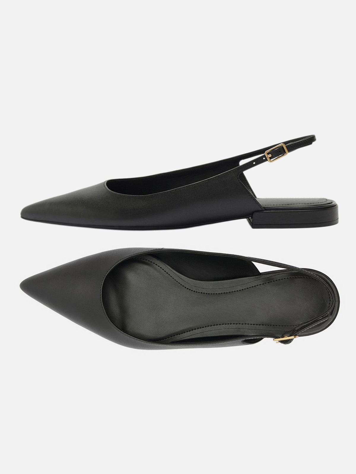 Black Pointed-Toe Buckle Slingback Chic Slip-On Flats