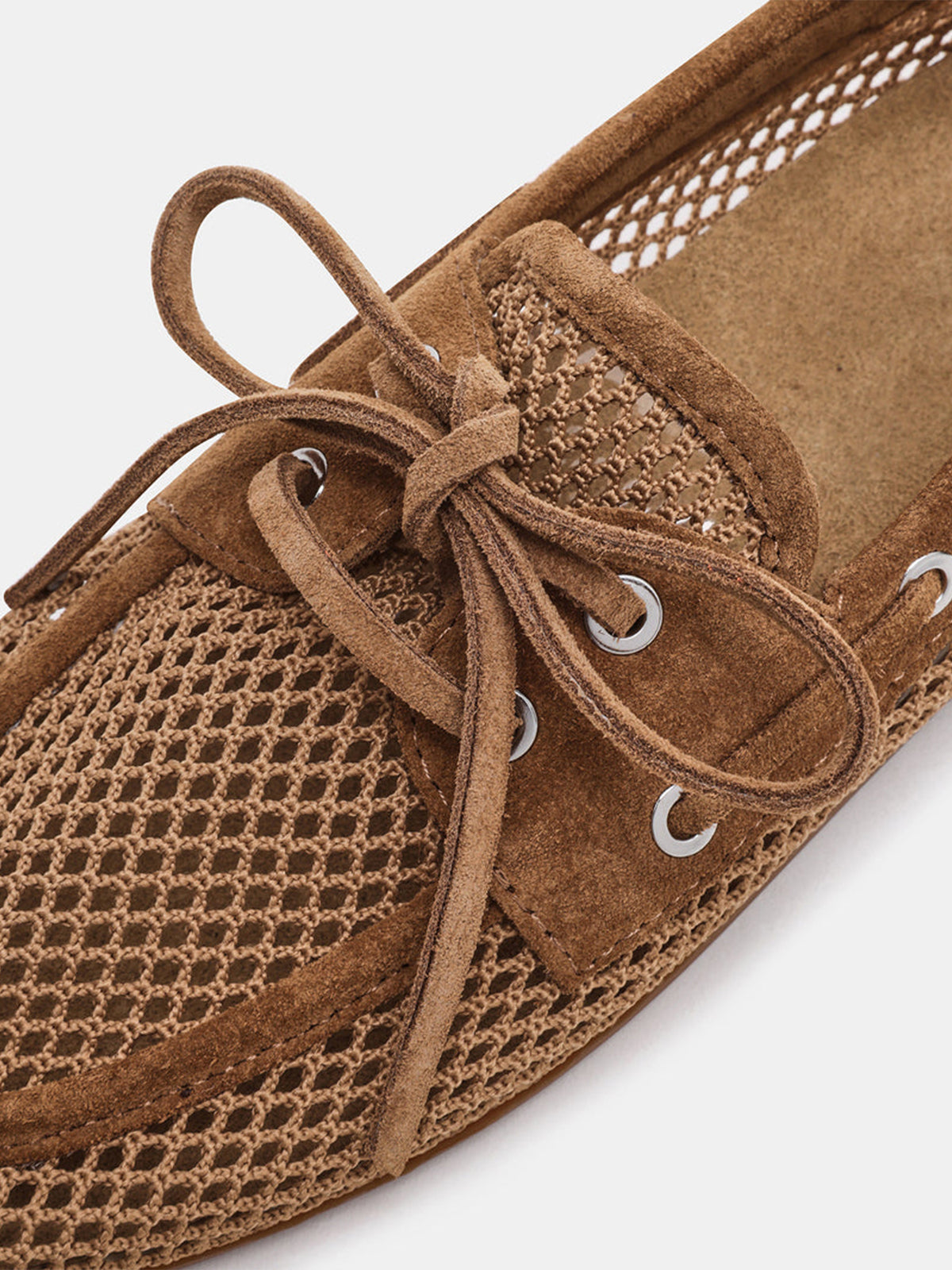 Tan Mesh Lace-Up Boat Shoes