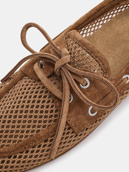Tan Mesh Lace-Up Boat Shoes