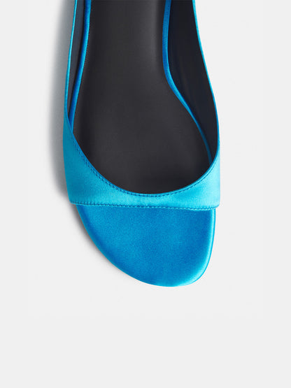 Blue Satin Square-Toe Buckle Ankle Strap Flats Sandals