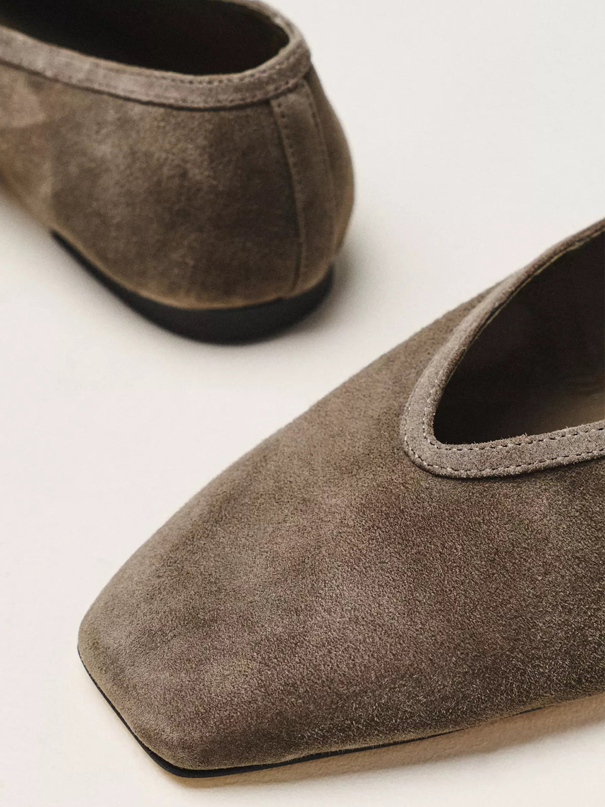 Brown Faux Suede Square-Toe Simple Slip-On Ballet Flats