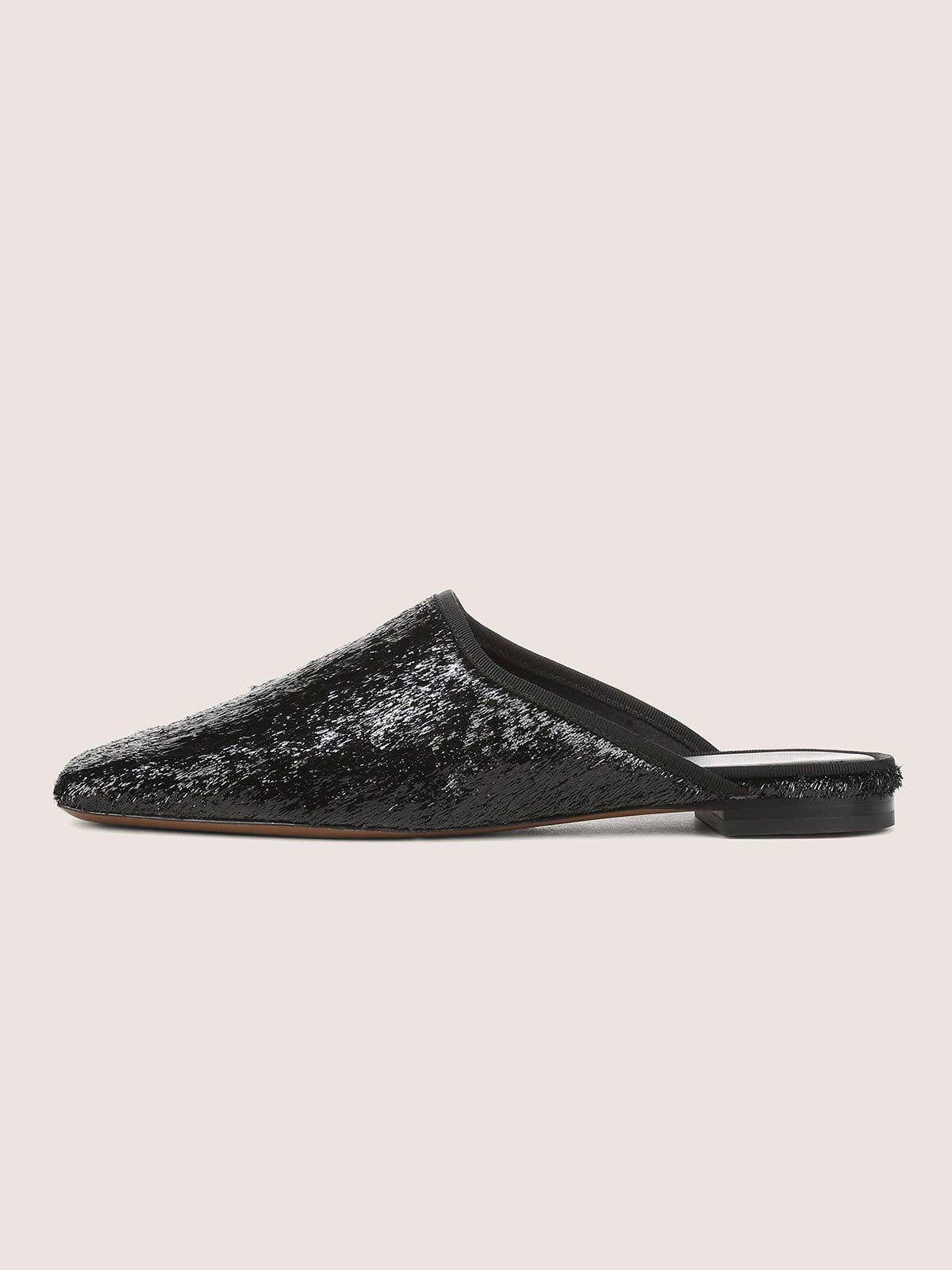 Metallic Black Square-Toe Chic Backless Simple Flats