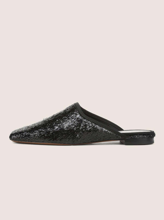 Metallic Black Square-Toe Chic Backless Simple Flats