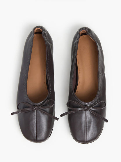 Chocolate Classic Square-Toe Front Bow Simple Ballet Flats
