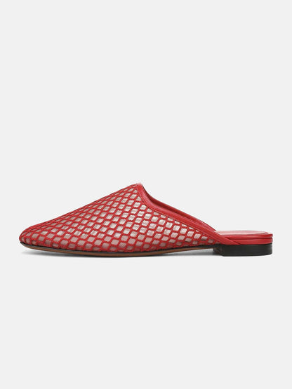 Red Mesh Square-Toe Chic Backless Simple Flats