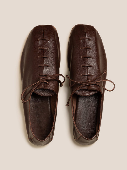 Mahogany Square-Toe Chic Slip-On Flats With Lace-Up