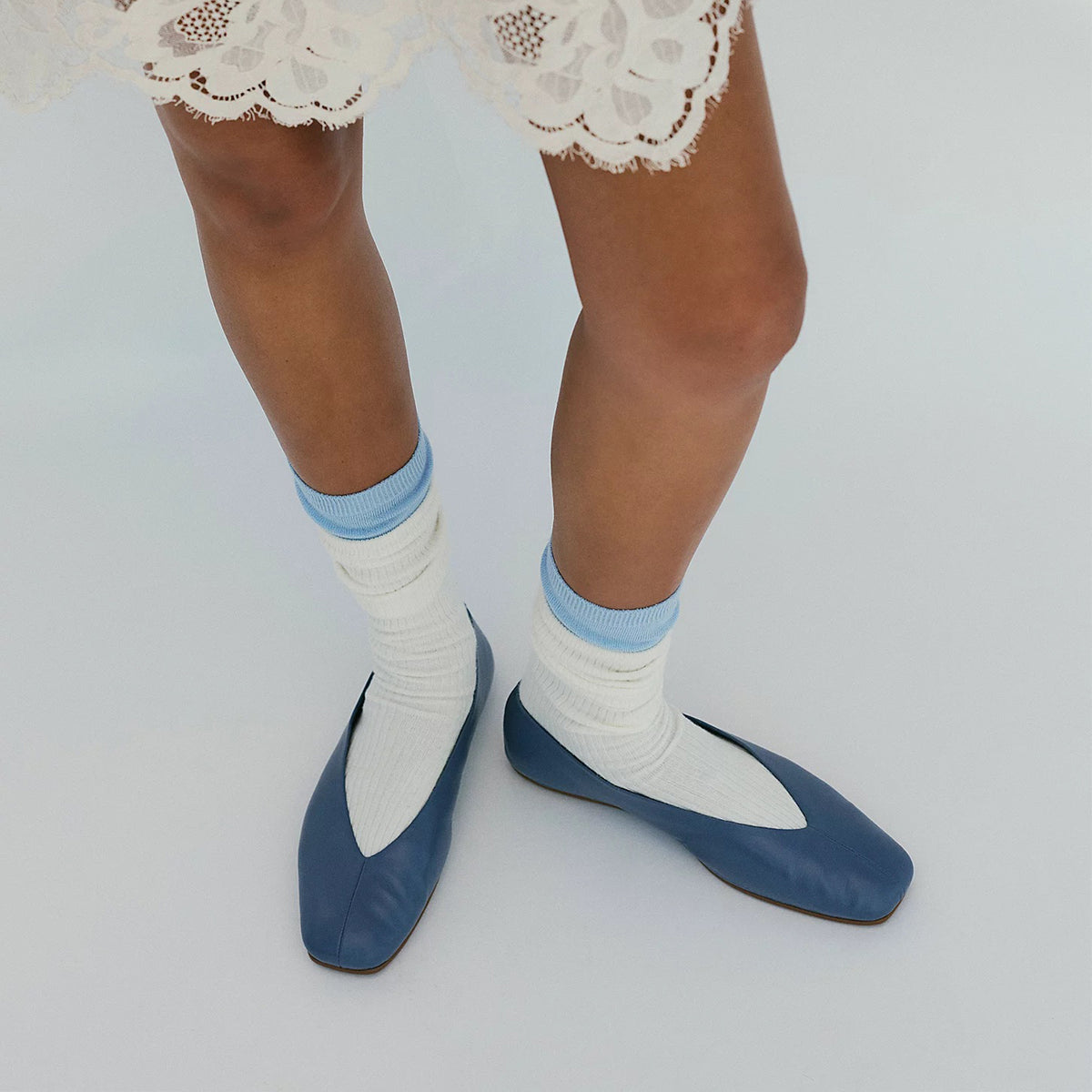 Vegan Leather Square-Toe Slip-On Ballet Flats - Dark Blue
