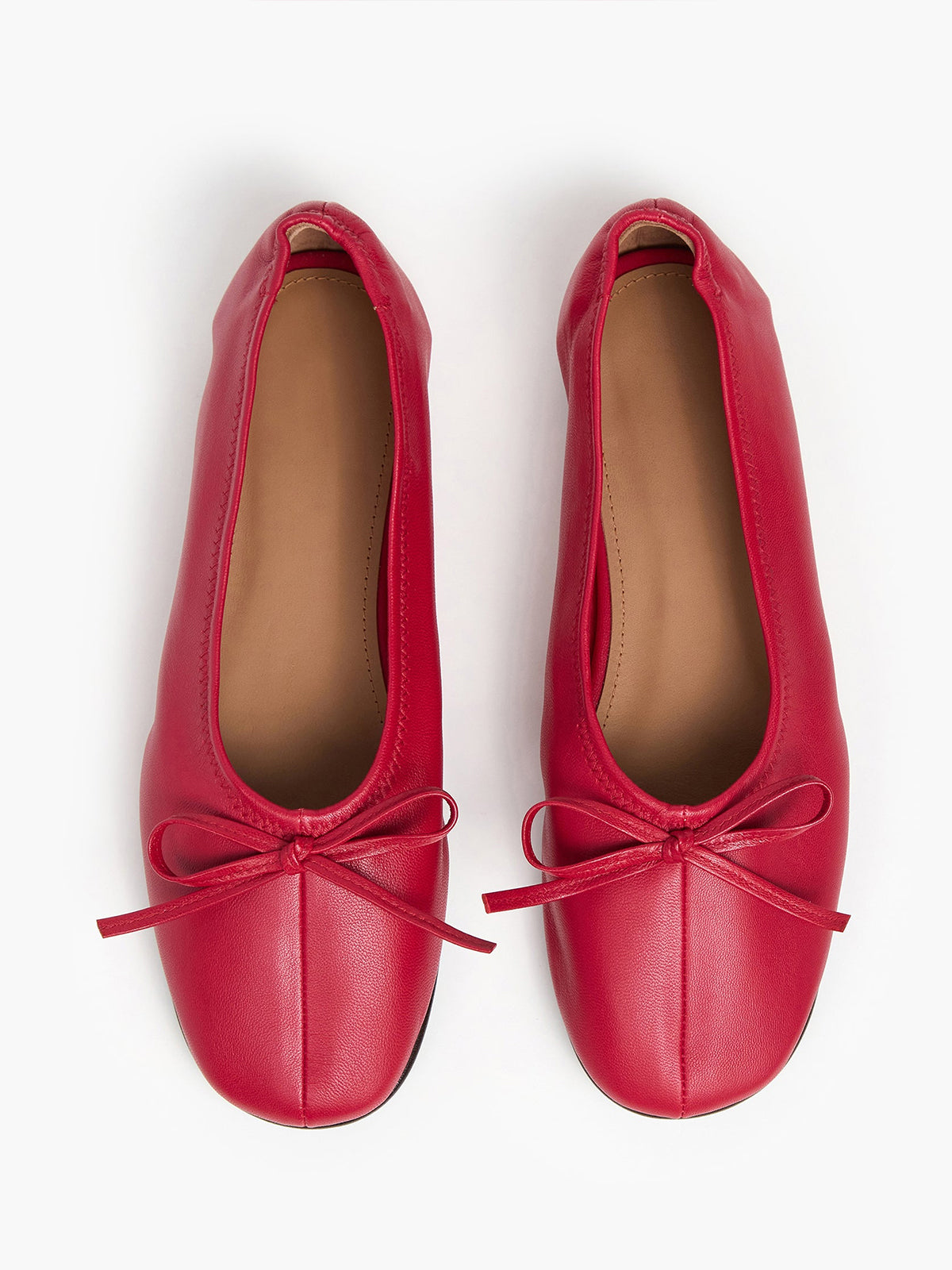 Red Classic Square-Toe Front Bow Simple Ballet Flats