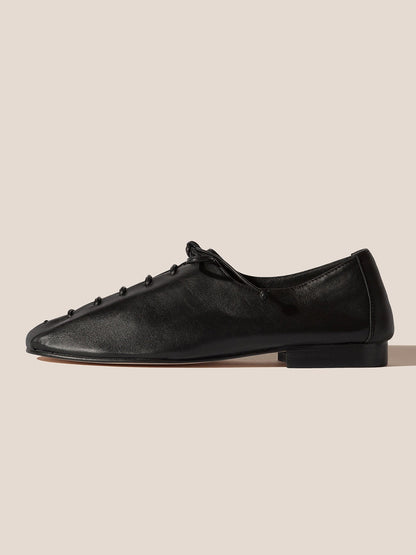 Black Square-Toe Chic Slip-On Flats With Lace-Up