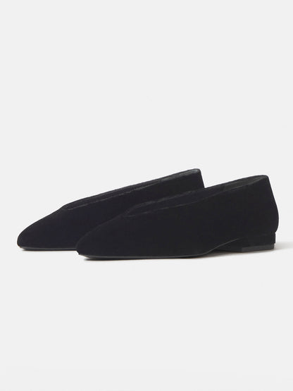 Black Velvet Pointed-Toe Slip-On Simple Ballet Flats