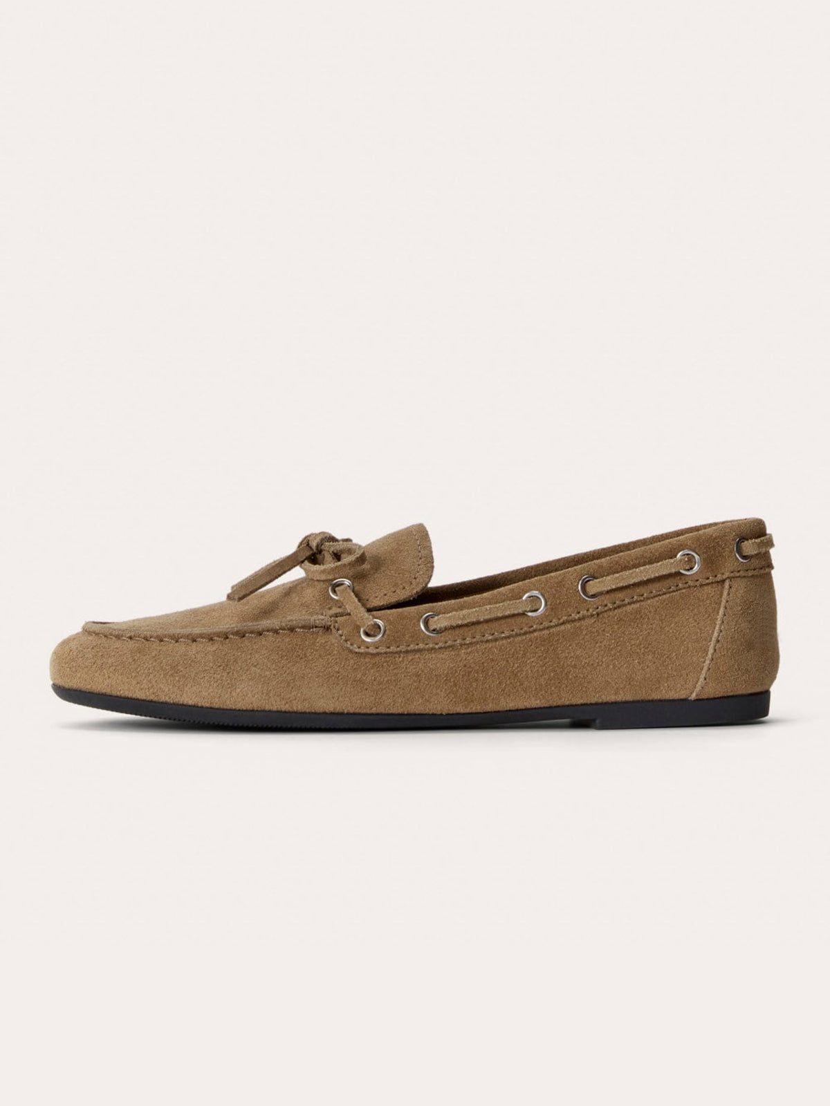 Brown Faux Suede Round-Toe Front Bow And Lace Edge With Eyelets Flats