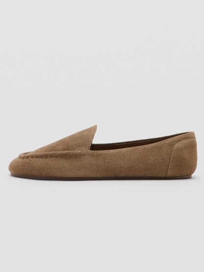 Sand Faux Suede Round-Toe Slip-On Loafers Flats