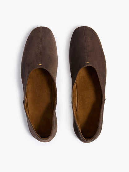 Slip-On Round-Toe Simple Ballet Flats - Brown Faux Suede