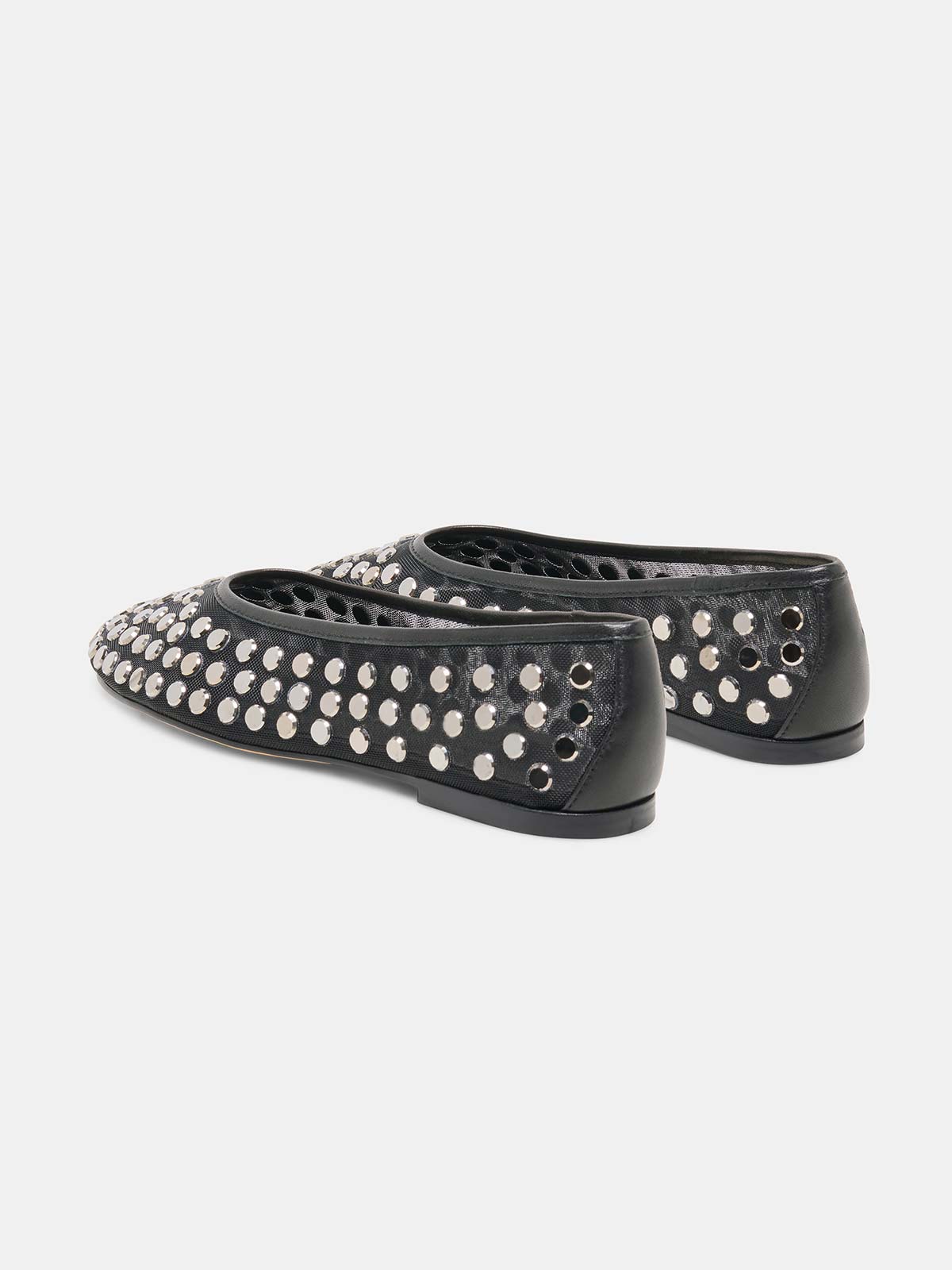 Green Mesh Round-Toe Full Studs Slip-On Ballet Flats