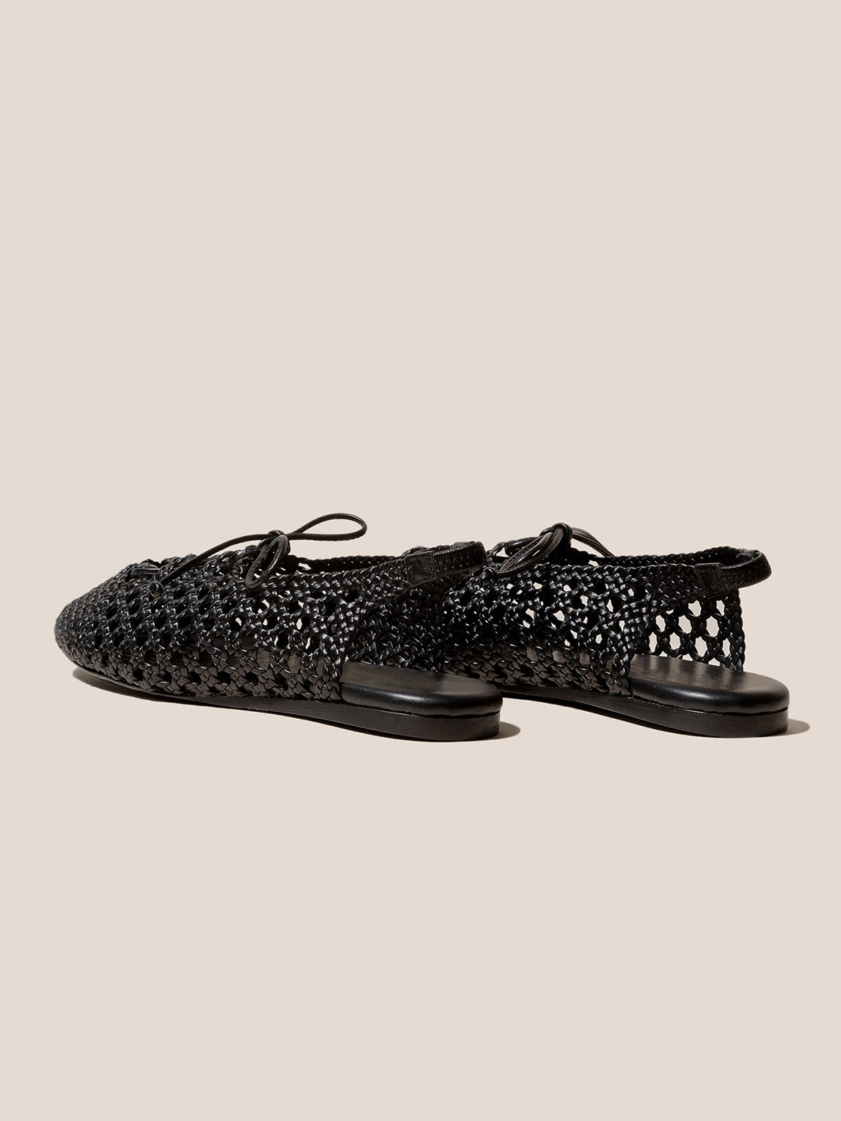 Black Woven Vegan Leather Round-Toe Lace-Up And Slingback Flats Sandals