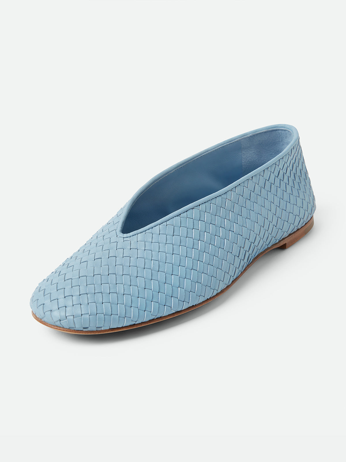 Sky Blue Woven Vegan Leather Round-Toe Slip-On Ballet Flats