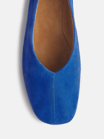 Dark Blue Faux Suede Square-Toe Simple Ballet Chic Flats