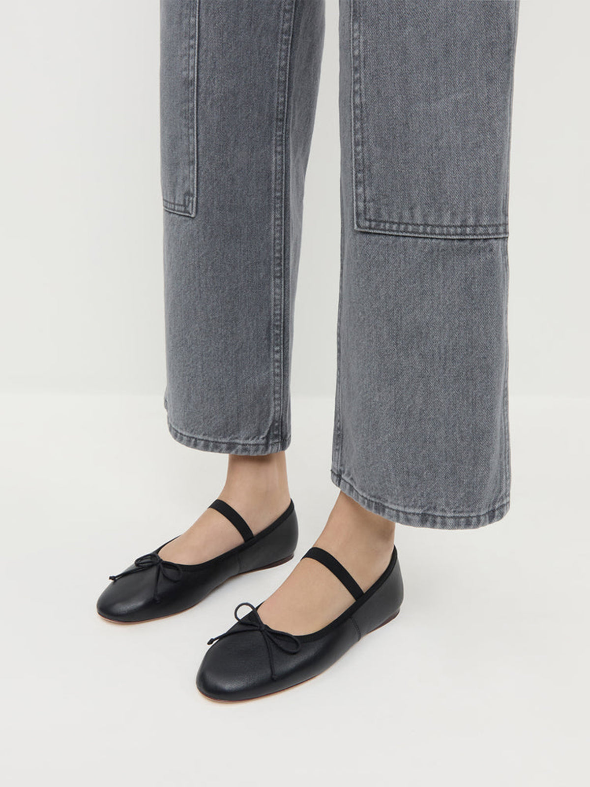 Black Vegan Leather Round-Toe Mary Jane Front Bow Ballet Flats