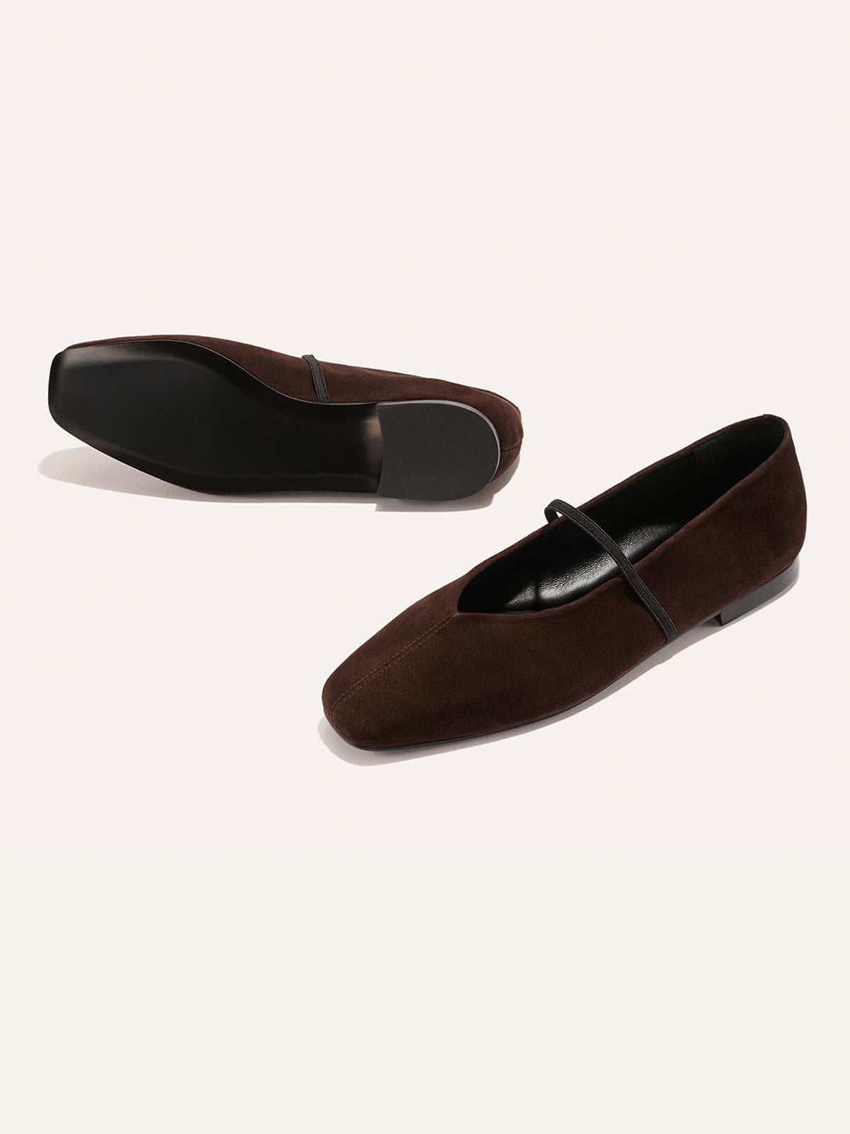 Mary Jane Square-Toe Slip-On Chic Ballet Flats - Chocolate Faux Suede
