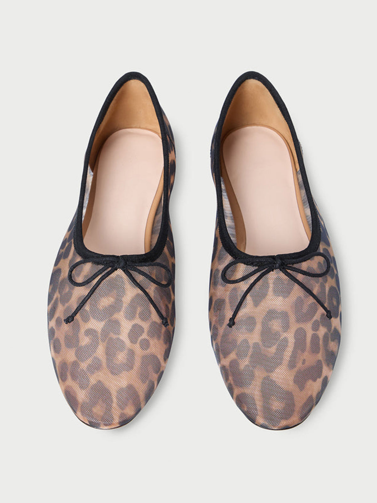 Leopard Pattern Mesh Round-Toe Chic Front Bow Slip-On Ballet Flats