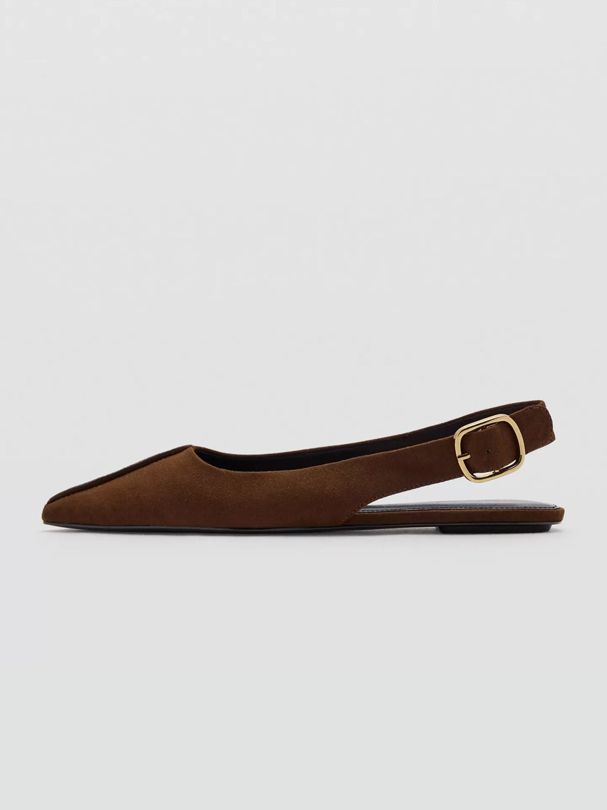 Chocolate Faux Suede Pointed-Toe Buckle Back Strap Chic Flats