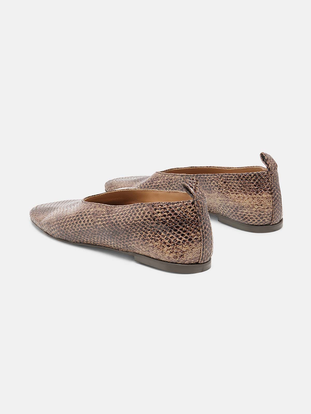 Snakeskin Pattern Square-Toe Slip-On Simple Flats
