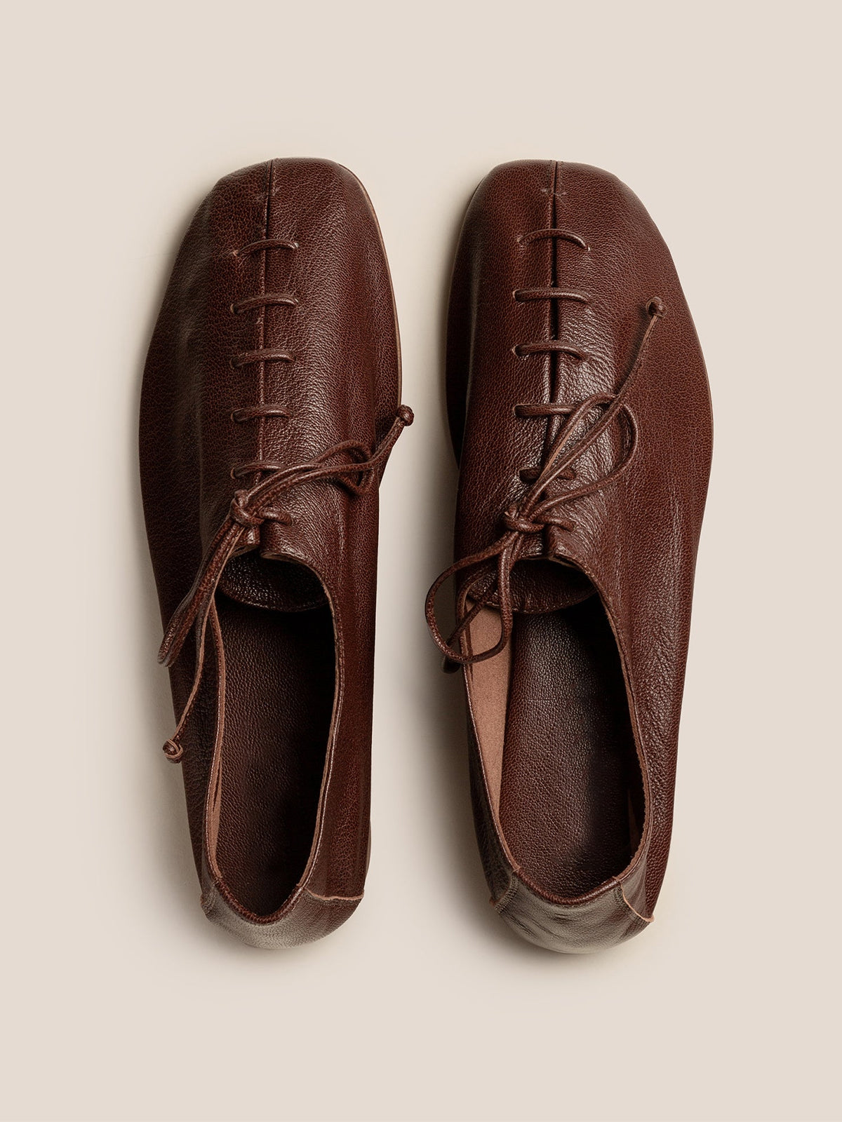 Chestnut Square-Toe Chic Slip-On Flats With Lace-Up