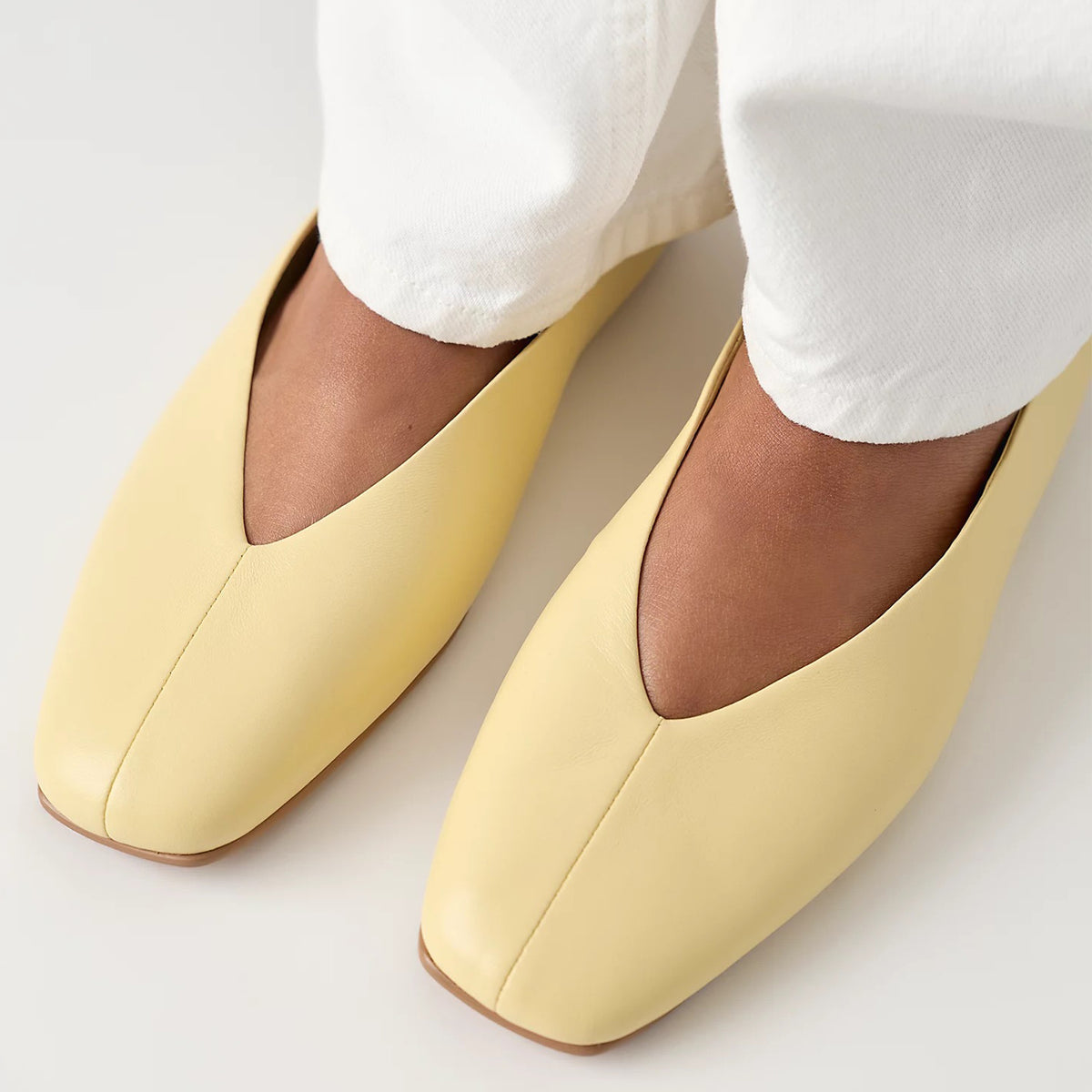 Vegan Leather Square-Toe Slip-On Ballet Flats - Yellow