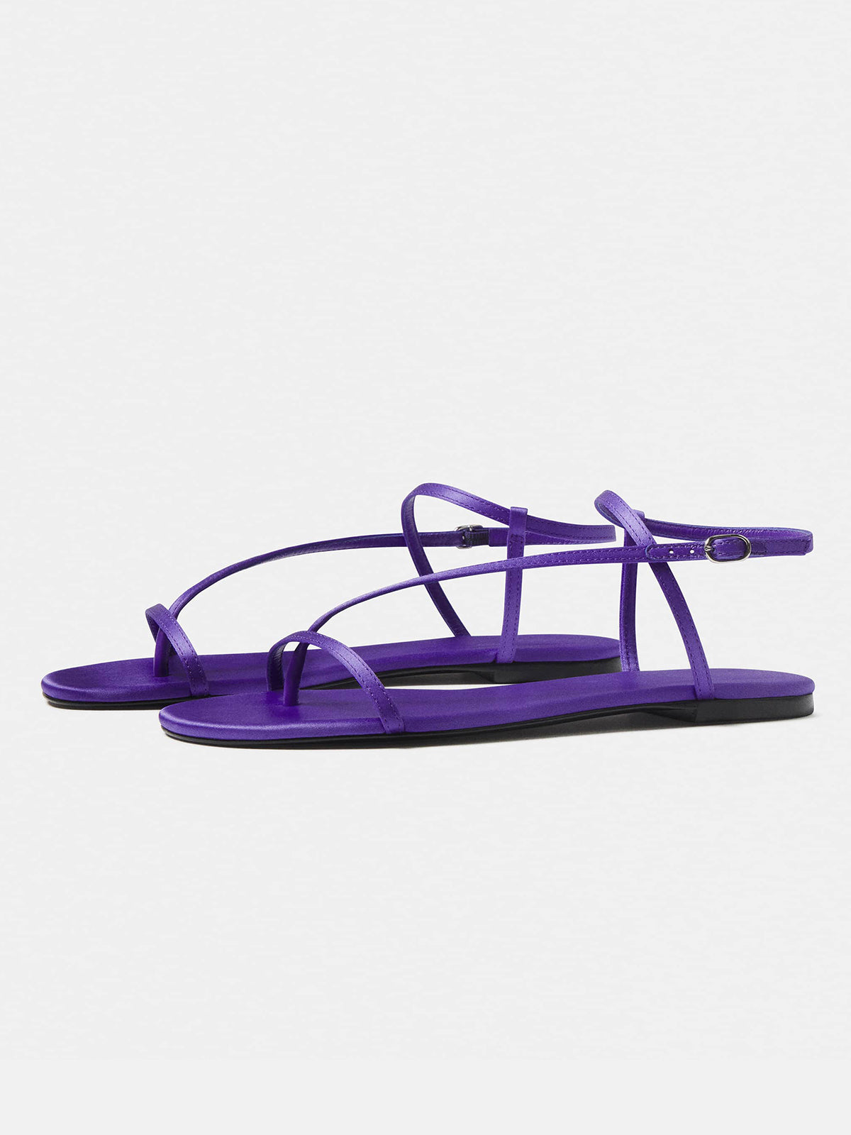 Purple Satin Square-Toe Back And Ankle Strap Flats Sandals