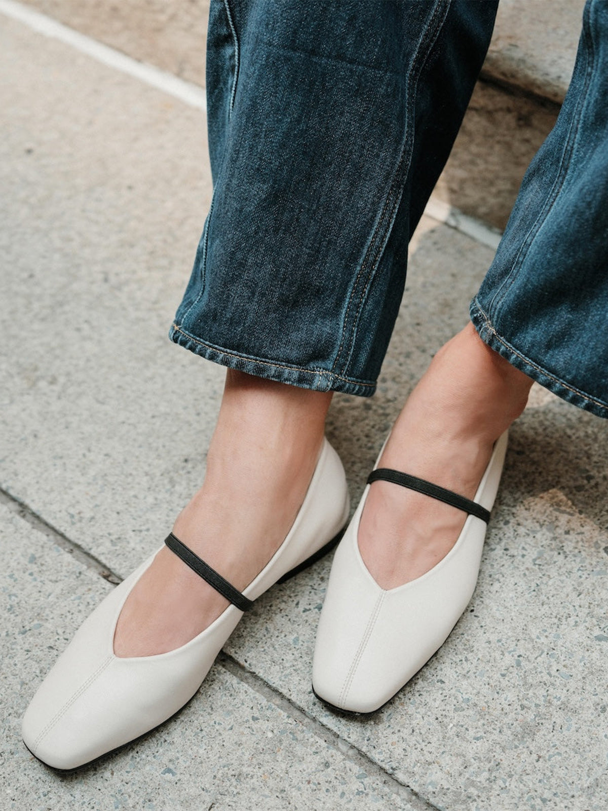 Mary Jane Square-Toe Slip-On Chic Ballet Flats - Bone