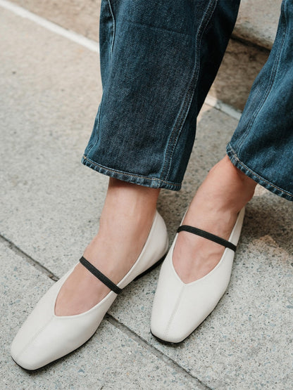 Mary Jane Square-Toe Slip-On Chic Ballet Flats - Bone