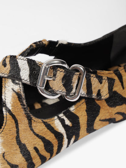 Tiger Pattern Square-Toe Chic Crossed Strap With Buckle Slip-On Flats