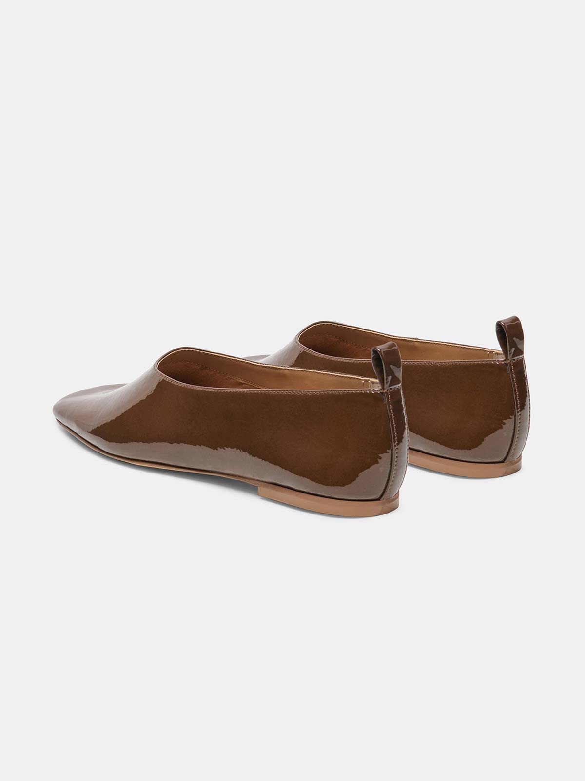 Patent Brown Square-Toe Slip-On Simple Flats