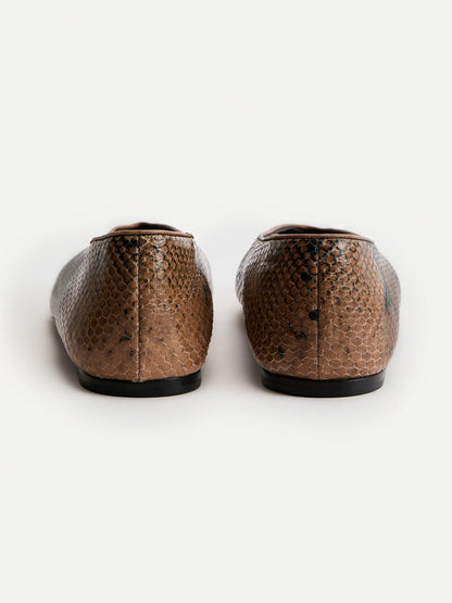 Snakeskin Pattern Square-Toe Slip-On Ballet Flats