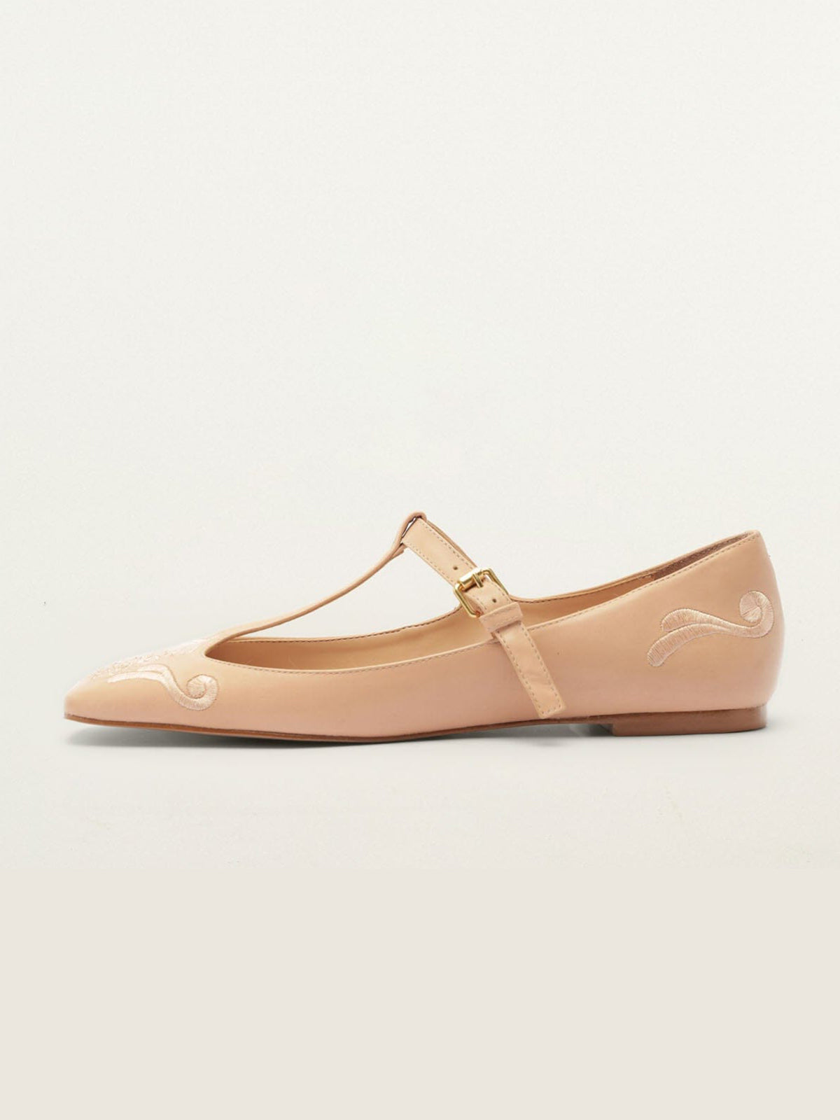 Beige Square-Toe Middle Strap Chic Embroidery Ballet Flats