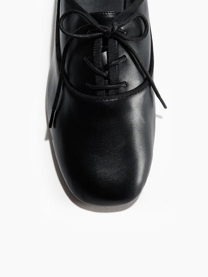 Black Square-Toe Chic Lace-Up Slip-On Ballet Flats