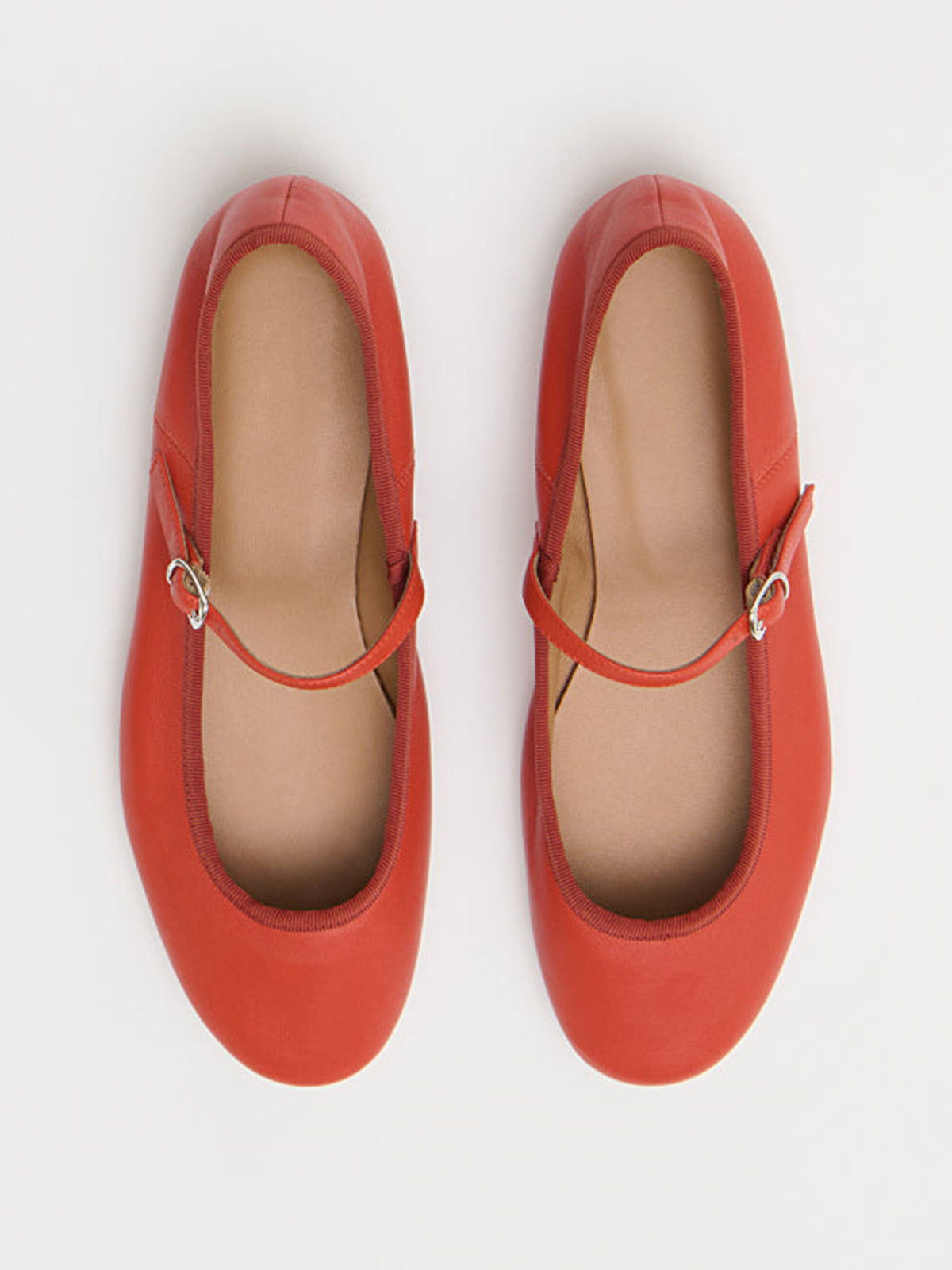 Red Round-Toe Mary Jane With Buckle Chic Ballet Flats