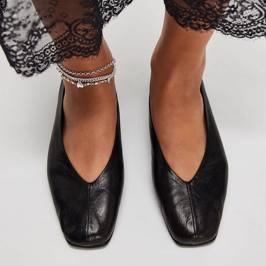Vegan Leather Square-Toe Slip-On Ballet Flats - Black